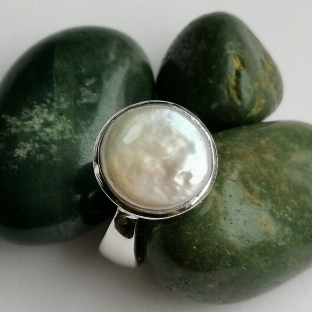 New coin pearl sterling silver ring size 9